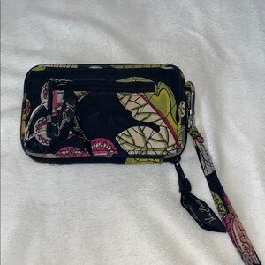 Vera Bradley Black and Pink Floral Wristlet
